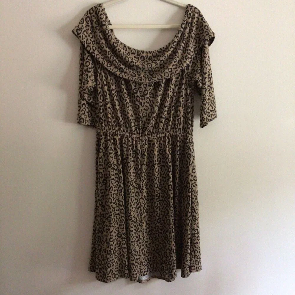 Lane Bryant Women Plus Sz 18/20 Leopard Animal Print Off The Shoulder Dress Nwt